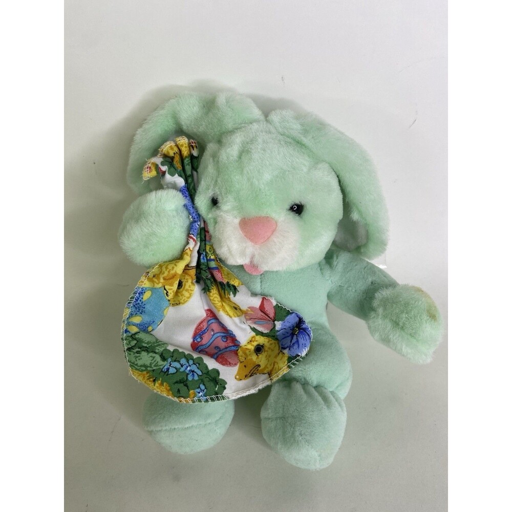 VTG Commonwealth Mint Green Bunny Rabbit Plush Stuffed Toy With Blanket 1994